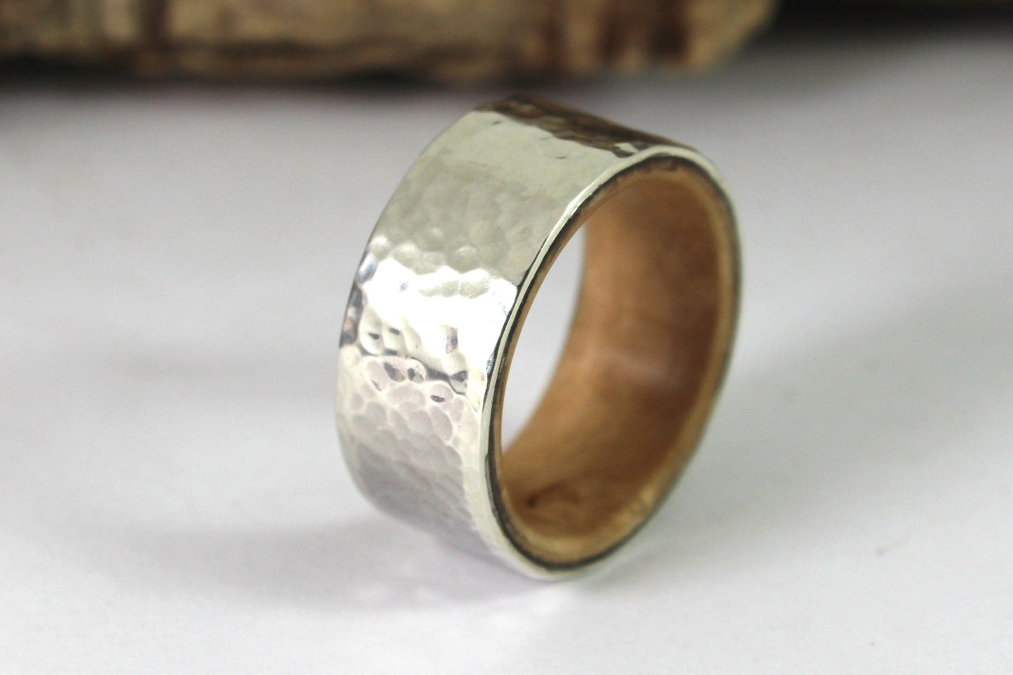 Hammered Sterling Silver Ring With Wood Inside
