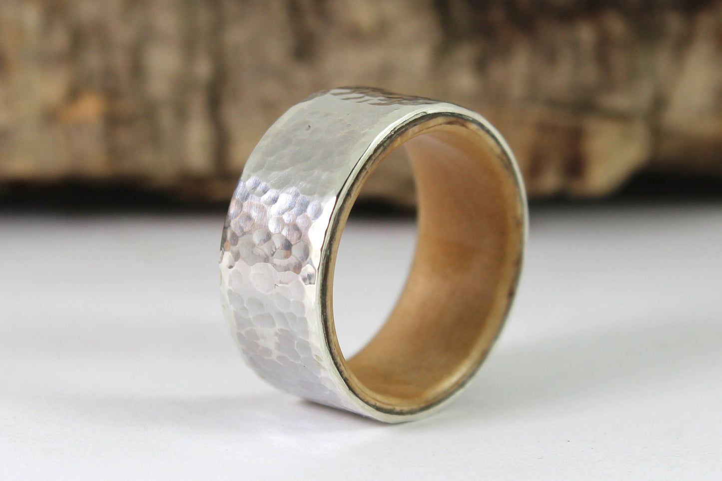 Hammered Sterling Silver Ring With Wood Inside