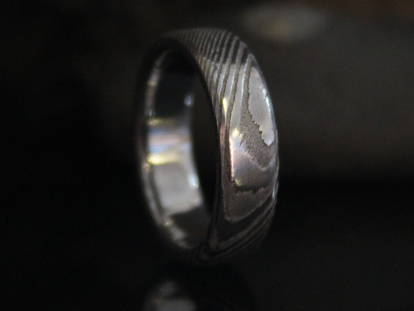 Wood Grain Damascus Steel Ring with Smooth Inside