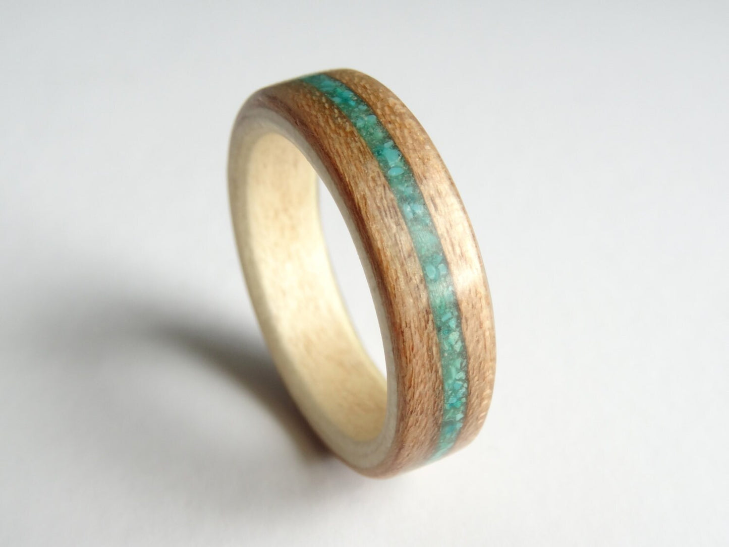 Cherry & Sycamore With Turquoise Bent Wood Ring