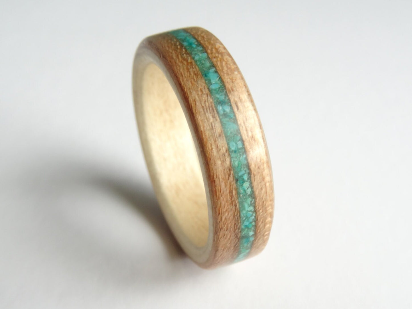 Cherry & Sycamore With Turquoise Bent Wood Ring