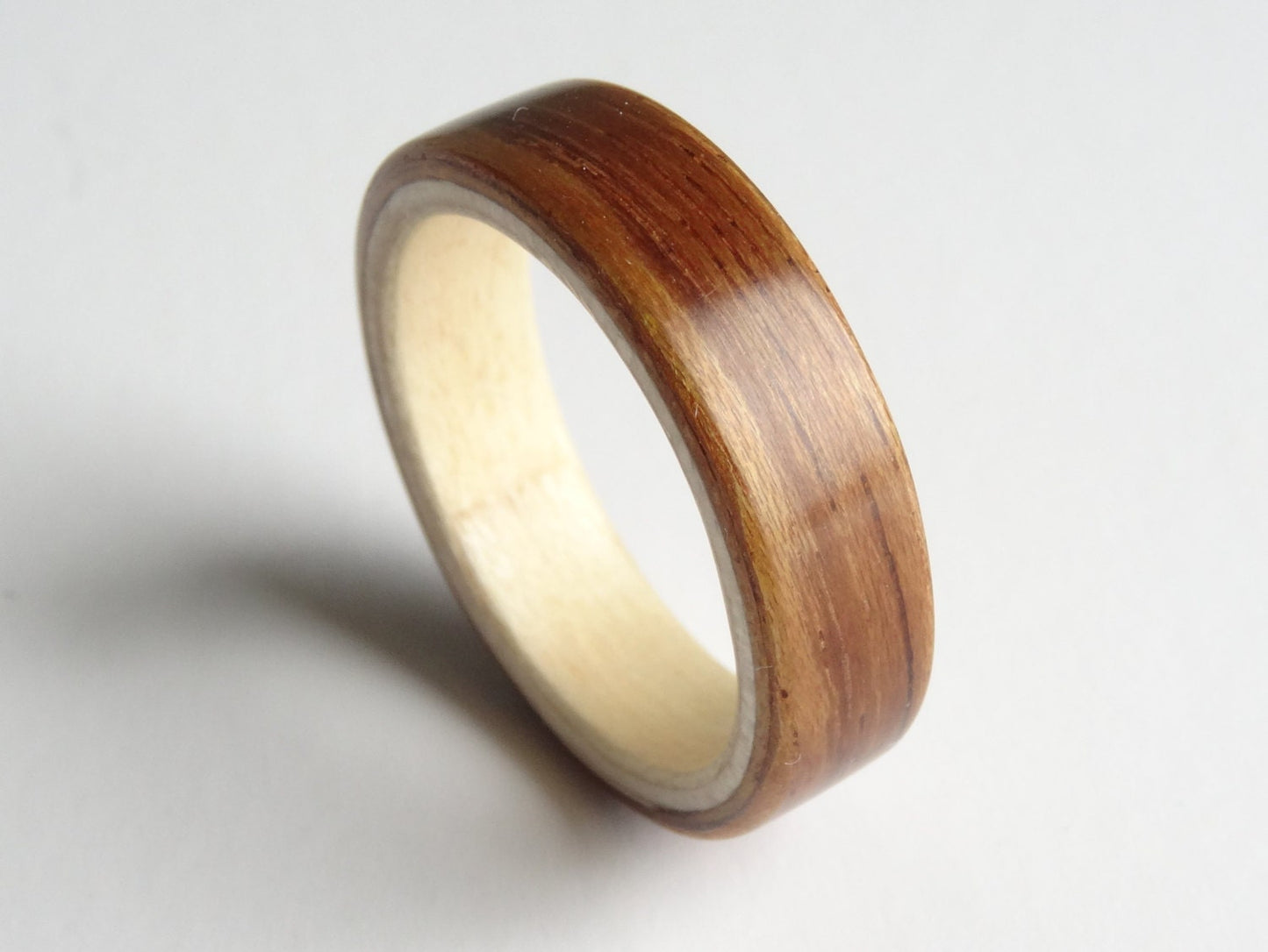 Tropical Olive and Sycamore Bent Wood Ring