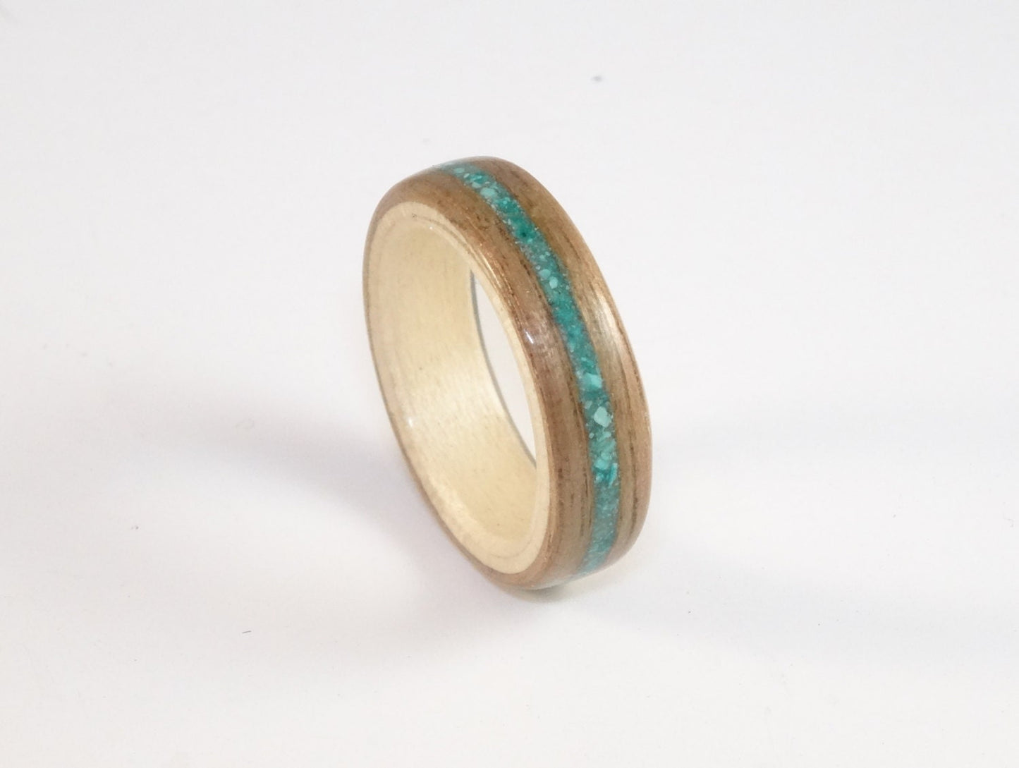 Walnut & Sycamore with Turquoise Bent Wood Ring