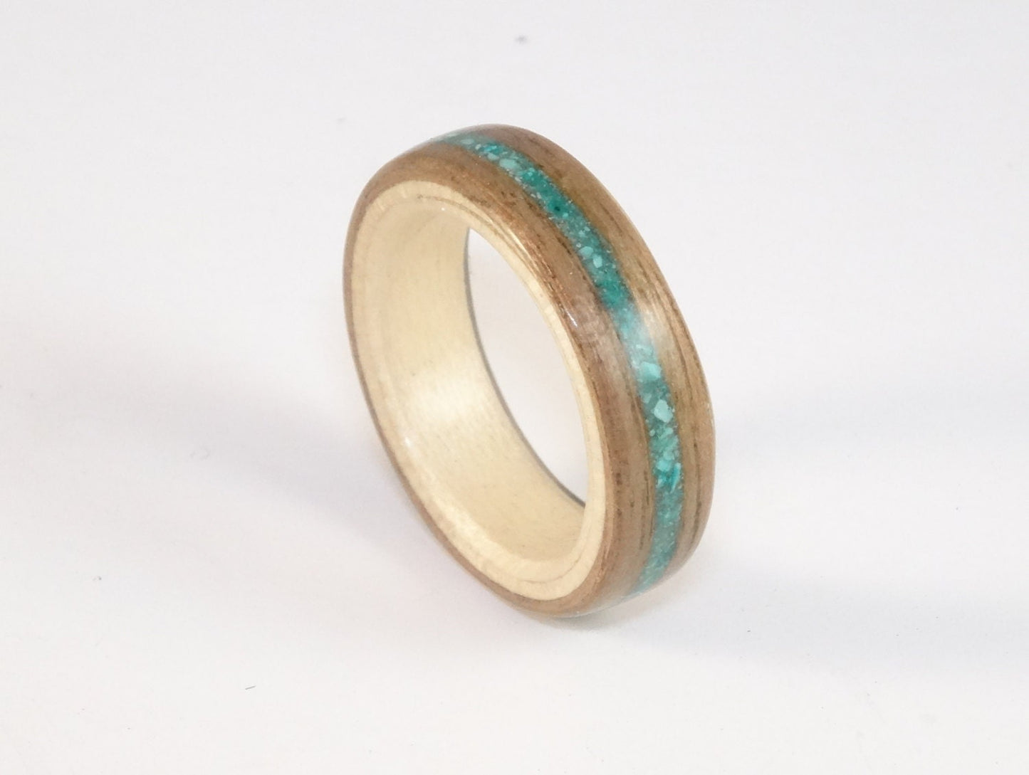 Walnut & Sycamore with Turquoise Bent Wood Ring