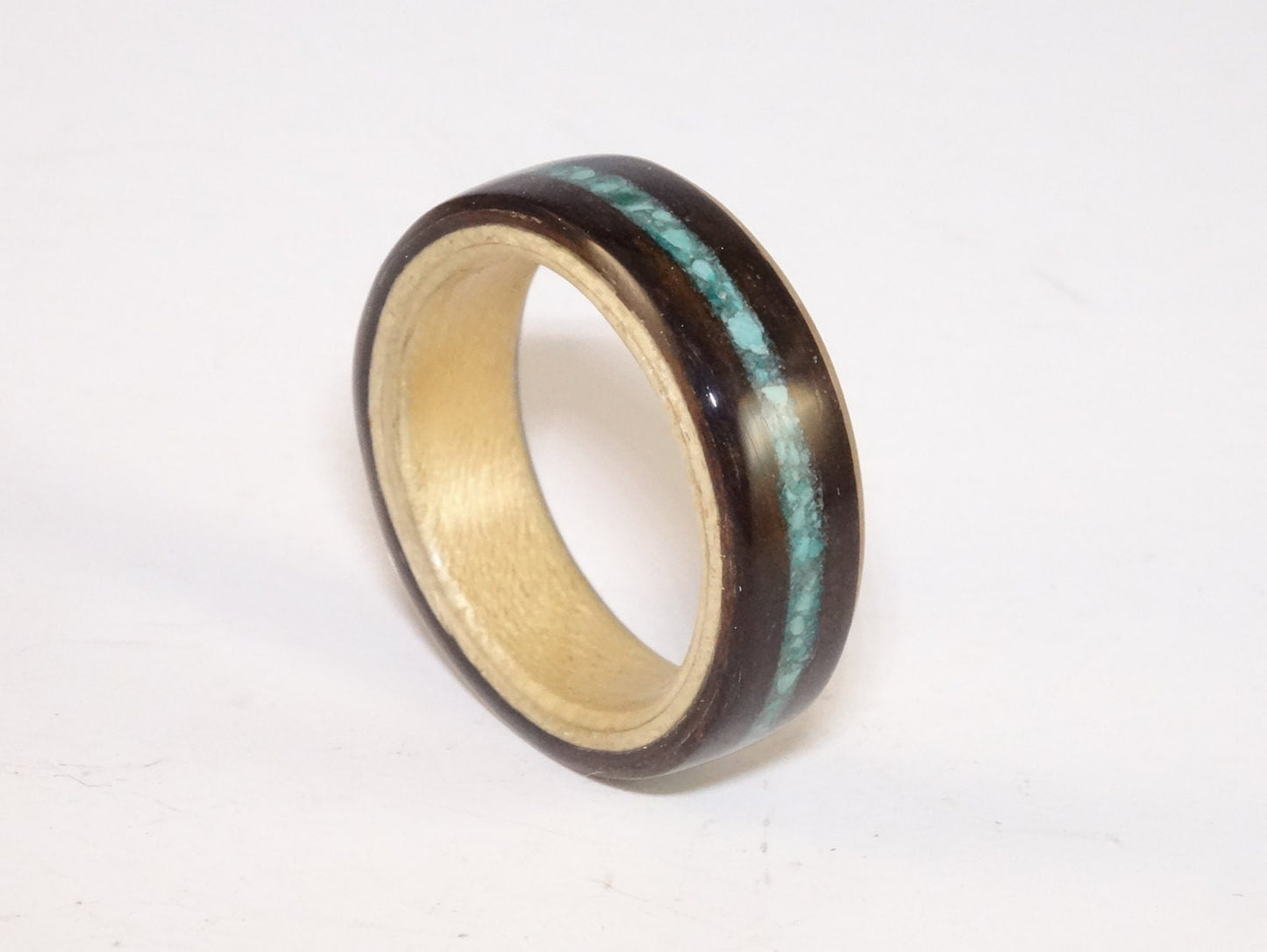Macassar Ebony with Sycamore and Turquoise Bent Wood Ring