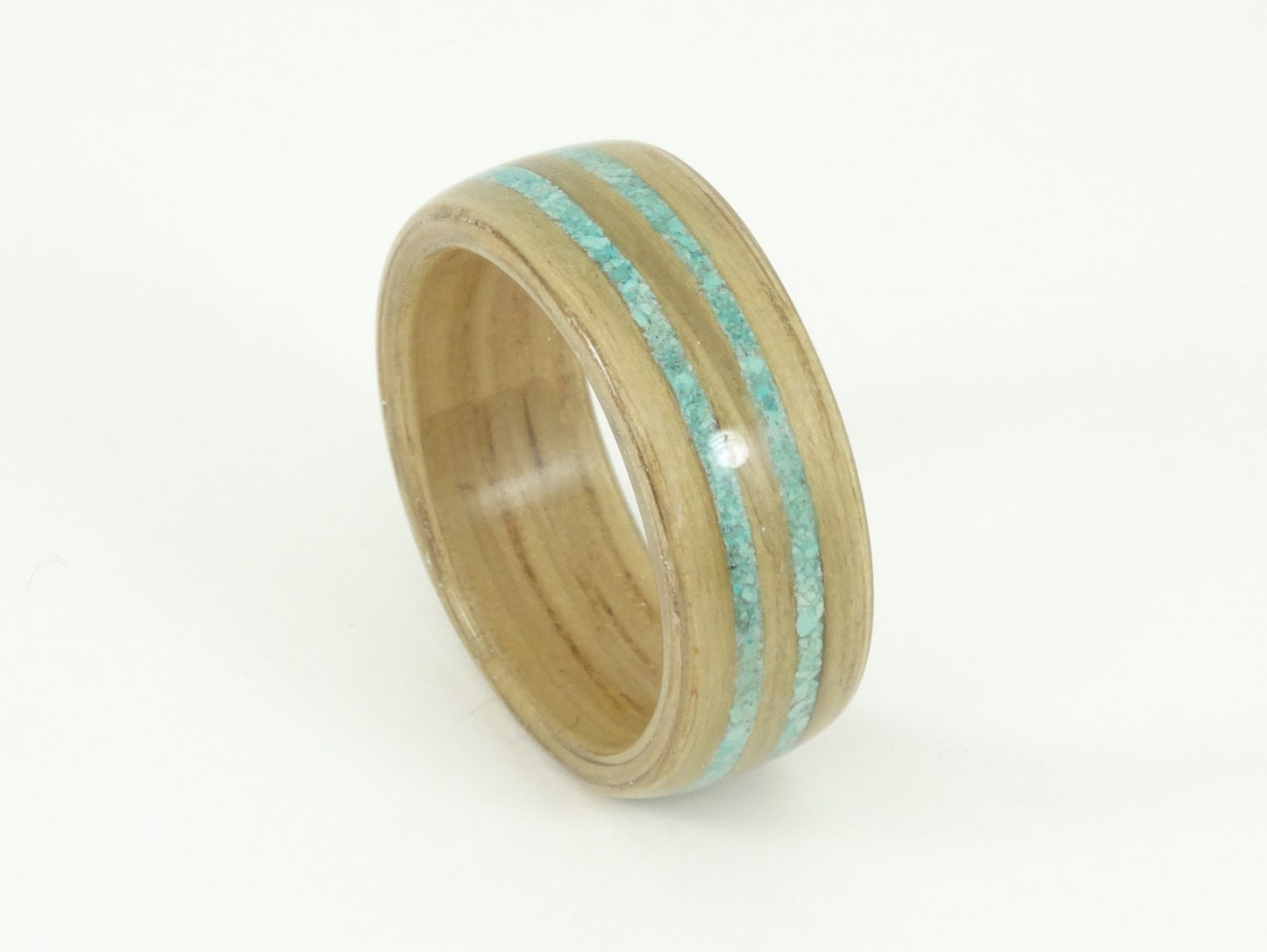 Oak with Double Turquoise Inlay Bent Wood Ring