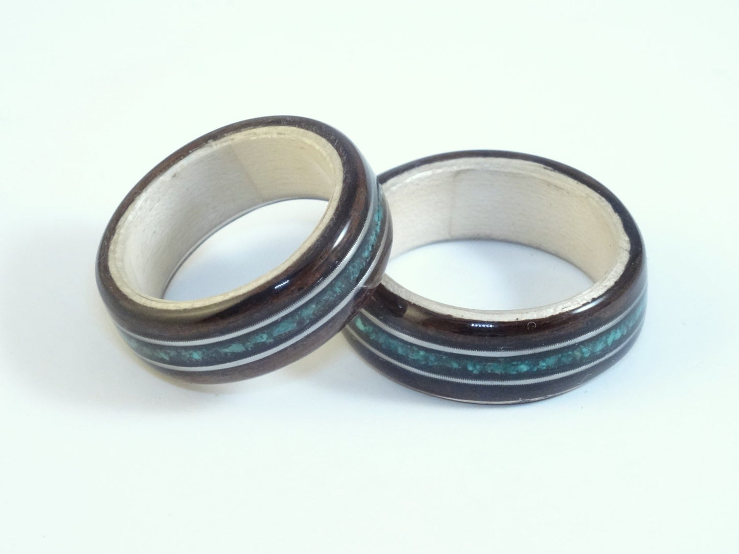 Ebony & Maple Wood Ring with Turquoise and Guitar Strings Bent Wood Ring